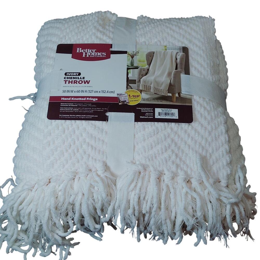 Better Homes & Gardens Chenille Throw 50x60 Ivory Soft Cozy Blanket